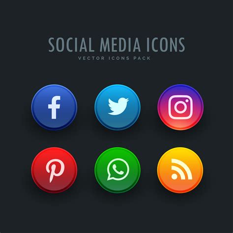 social media icons pack  button style   vector art