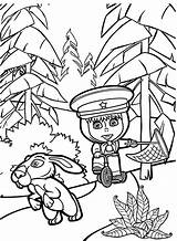 Masha Coloring Bear Pages Chasing Rabbit sketch template