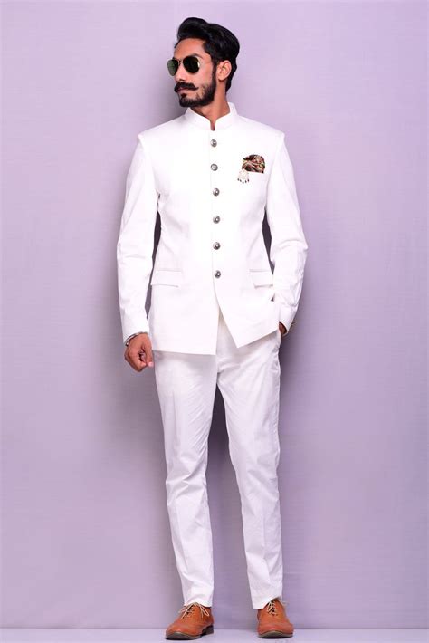 white designer bandhgala jodhpuri suit mens indian wear wedding