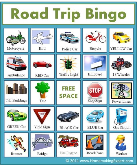 car bingo cards    road trip    car