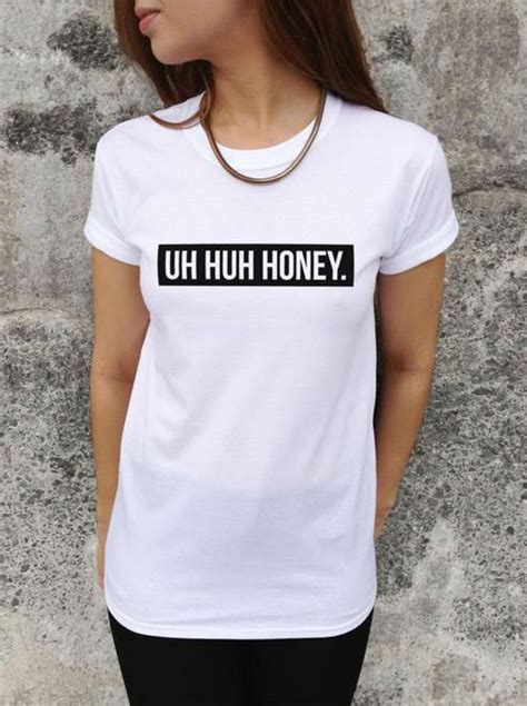 uh huh honey letter print women tshirt latest shirt hipster casual cotton for big size top tees