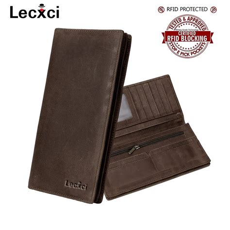 lecxci mens rfid blocking soft vintage leather long bifold wallet
