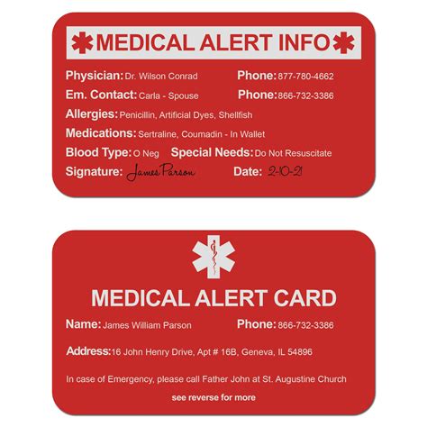 personalized red metal medical alert wallet card medical alert card