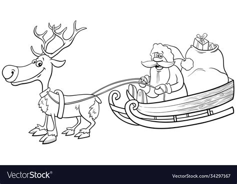 santa claus  sleigh  reindeer coloring book vector image