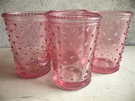 Vintage Style Blush Pink Glass Tumbler Hobnail Reproduction Depression