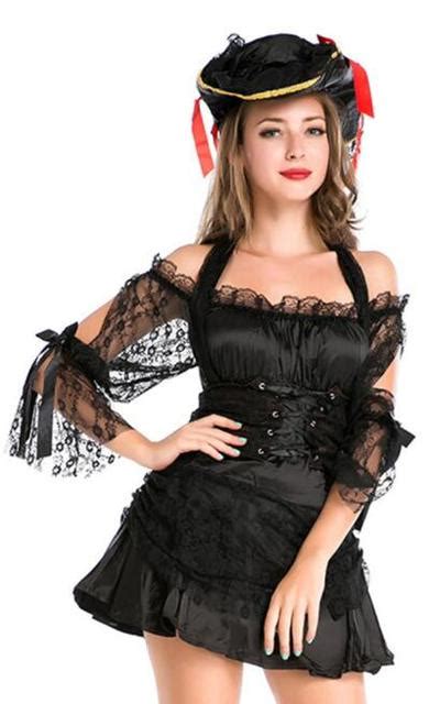 long sleeved lace pirates queen costumes black halloween stage show