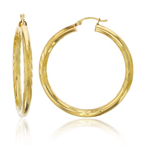 decadence  yellow gold solid polished diamond cut hoop earrings