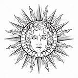 Sun Helios Apollo God Face Symbols sketch template