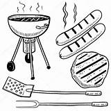 Barbecue Drawing Cookout Sketch Grill Backyard Vector Charcoal Illustration Stock Bratwurst Equipment Clip Objects Illustrations Hot Dog Spatula Doodle Pencil sketch template