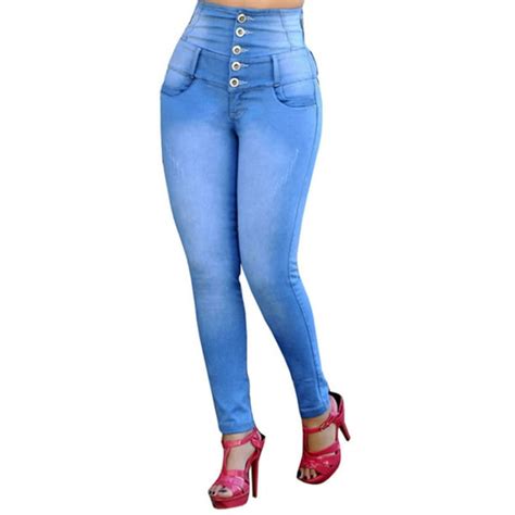 sexy dance women denim jeans high waist pockets stretchy slim fit