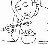 Comiendo Arroz Riso Assaporando Japonesa Probar sketch template