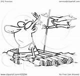 Raft Log Adrift Clipart Coloring Illustration Line Man Royalty Toonaday Rf Leishman Ron sketch template