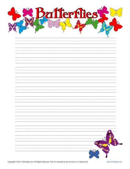 butterfiles printable lined writing paper