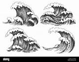 Waves Wave Sea Ocean Doodle Illustration Sketch Vector Drawn Hand Alamy Set sketch template