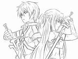 Sword Coloring Kirito Asuna Sao Pages Anime Drawings Swords Designlooter 24kb 565px Chibi sketch template