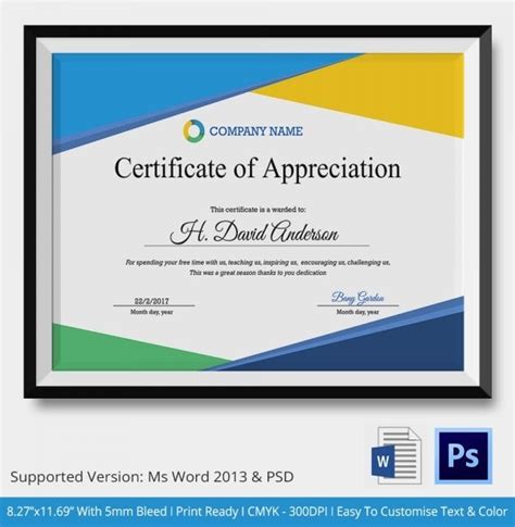 certificate  appreciation templates  sample