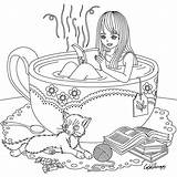 Coloring Pages Tea Girl Cup Fairy Adult Therapy Colorfy Color Adults Cat Printable Colouring Books Coffee Book Dibujos Figuras Plantillas sketch template