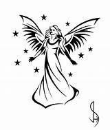 Angel Tattoo Drawing Simple Tattoos Designs Tribal Drawings Angels Easy Guardian Stencil Clipart Women Stencils Sketch Cool Beautiful Clip Wings sketch template