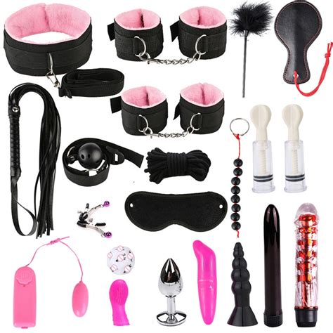 21pcs set handcuffs whip nipples clip blindfold mouth gag anal plug