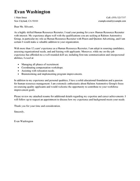 recruiting  employment cover letter examples livecareer