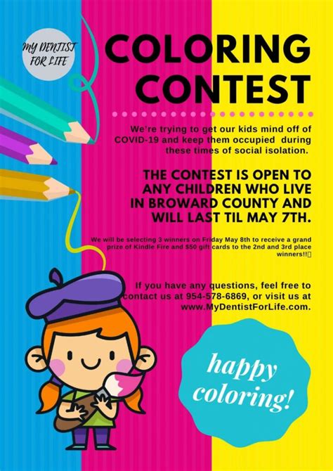 join kids coloring contest win  prize  dentist  life