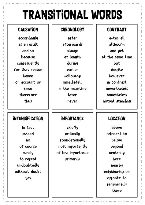 images  worksheets transition words  phrases transition