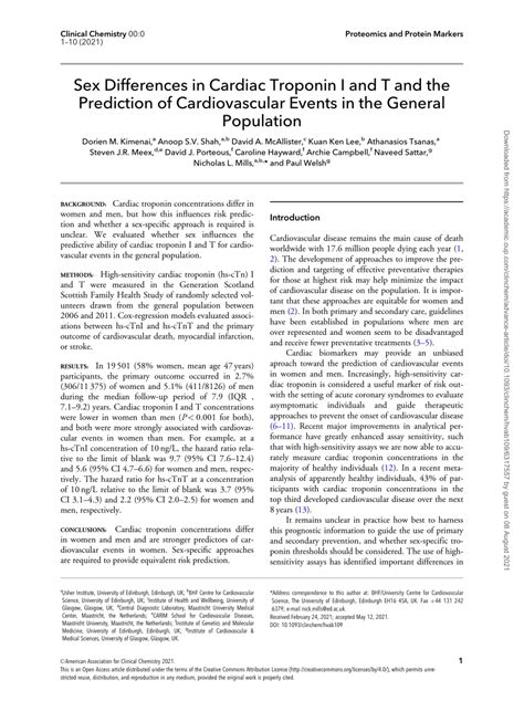 Pdf Sex Differences In Cardiac Troponin I And T And The Prediction Of