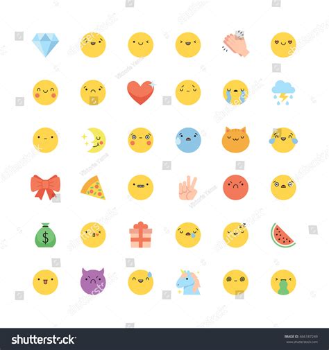 Emoji Icon Vector Set Flat Cute Korean Style Isolated Emoticons And