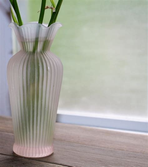 satin pink glass ruffled edge bud vase frosted pink ribbed