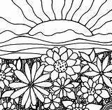 Sunset Coloring Flowers Printable Pages Kids Description sketch template