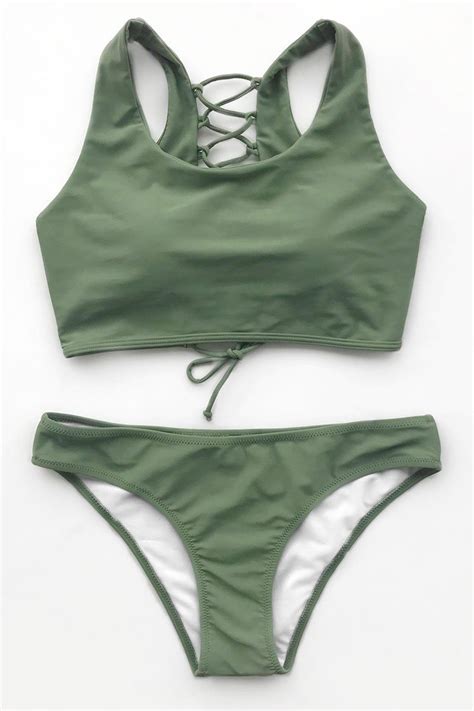 Cupshe Matcha Mousse Solid Bikini Set Swimsuits And