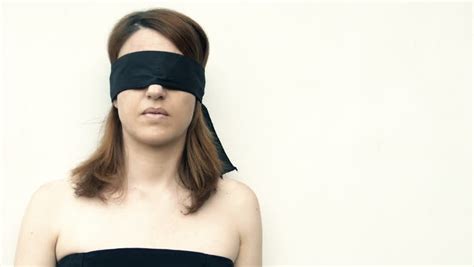 Beautiful Blindfolded Woman Fear Abduction Loneliness