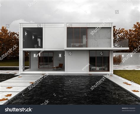 modern house visualization contemporary architecture  autumn scenery backyard view