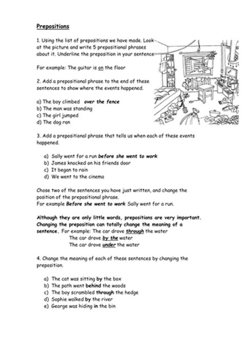 prepositions worksheet teaching resources