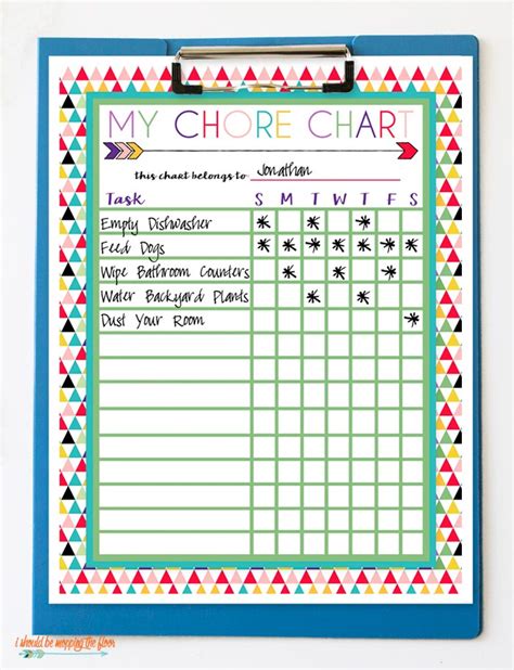 printable chore chart pictures  printable templates