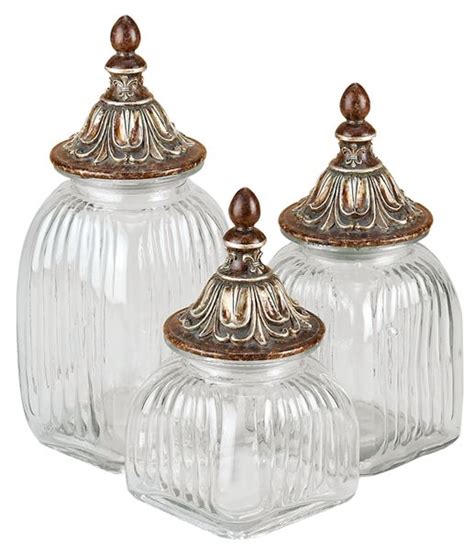 Old World Tuscan Airtight Glass Canisters Jars Set 3