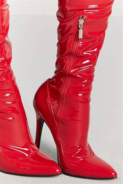 lyst forever 21 faux patent leather thigh high boots in red
