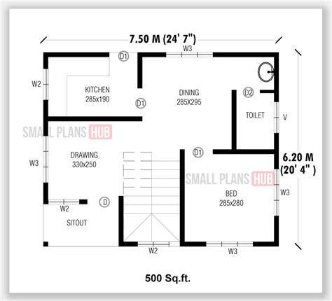 single bedroom house plans  staircase   sqft   sqyard plots small plans hub
