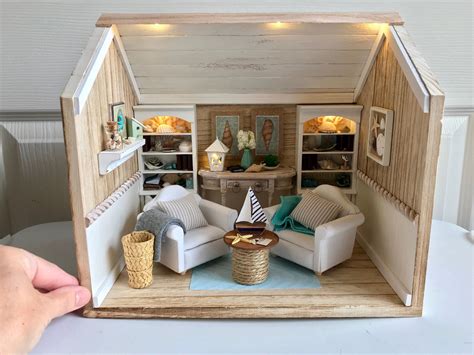 lighted dollhouse room box  scale miniature roombox beach diorama room box dollhouse