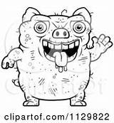 Outlined Ugly Pig Coloring Clipart Vector Cartoon Waving Confused Thoman Cory sketch template