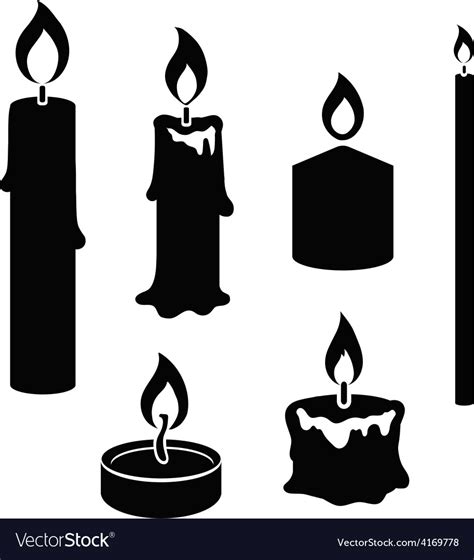 set of black and white silhouette burning candles vector image
