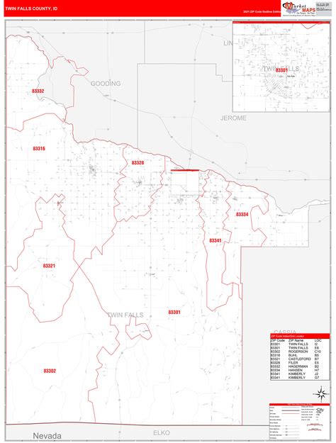 twin falls county id zip code wall map red  style  marketmaps
