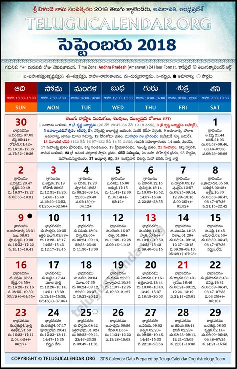 Andhra Pradesh 2018 September Telugu Calendar High
