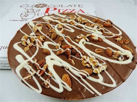 combo chocolate pizza with nuts and peanut butter wings
