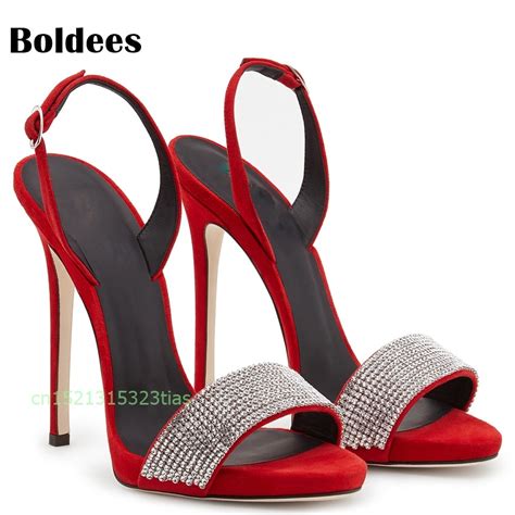 red high heel sandals women shoes ankle strappy sandals summer