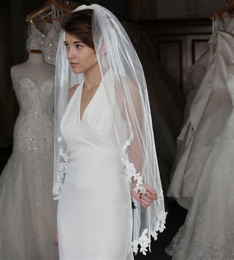 Custom Gorgeous Bridal Veil With Elegant Lace Edge Types Of Veils