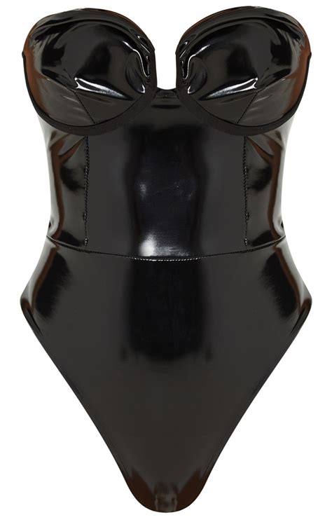 black vinyl cup detail bodysuit prettylittlething uae