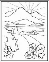 Coloring Scenery Mountain Sunset Sheet Road Pages Wonderful Children sketch template