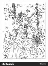Coloring Pages Fairy Enchanted Adult Colouring Shutterstock Adults Books Exotic Sheets Book Color Grown Ups Template Therapy Round sketch template