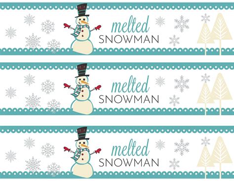 melted snowman water bottle labels  printables practical frugality